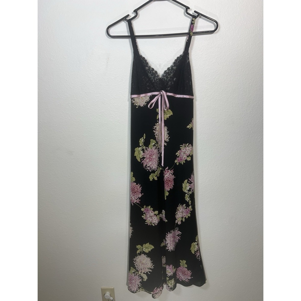 Oscar De La Renta Pink Label Black Pink Floral Maxi Nightgown XXS Whimsigoth